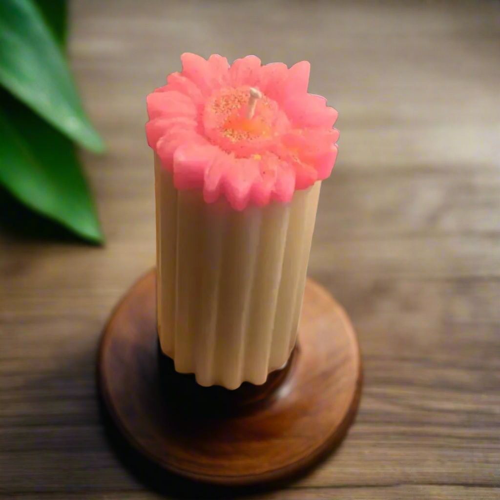 Designer Ribbed Scented Pillar candle