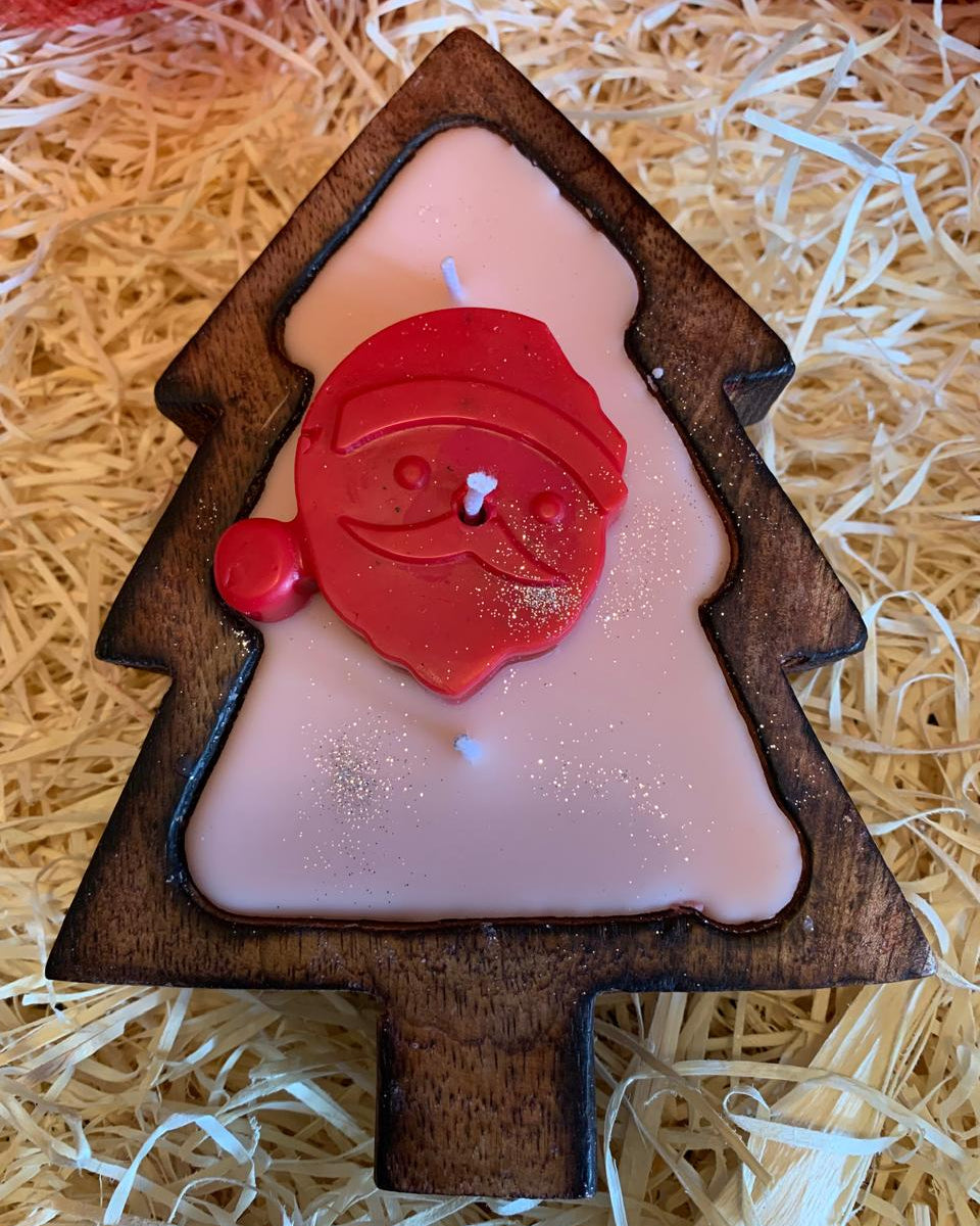 Christmas Tree Wooden Base with Santa Face
