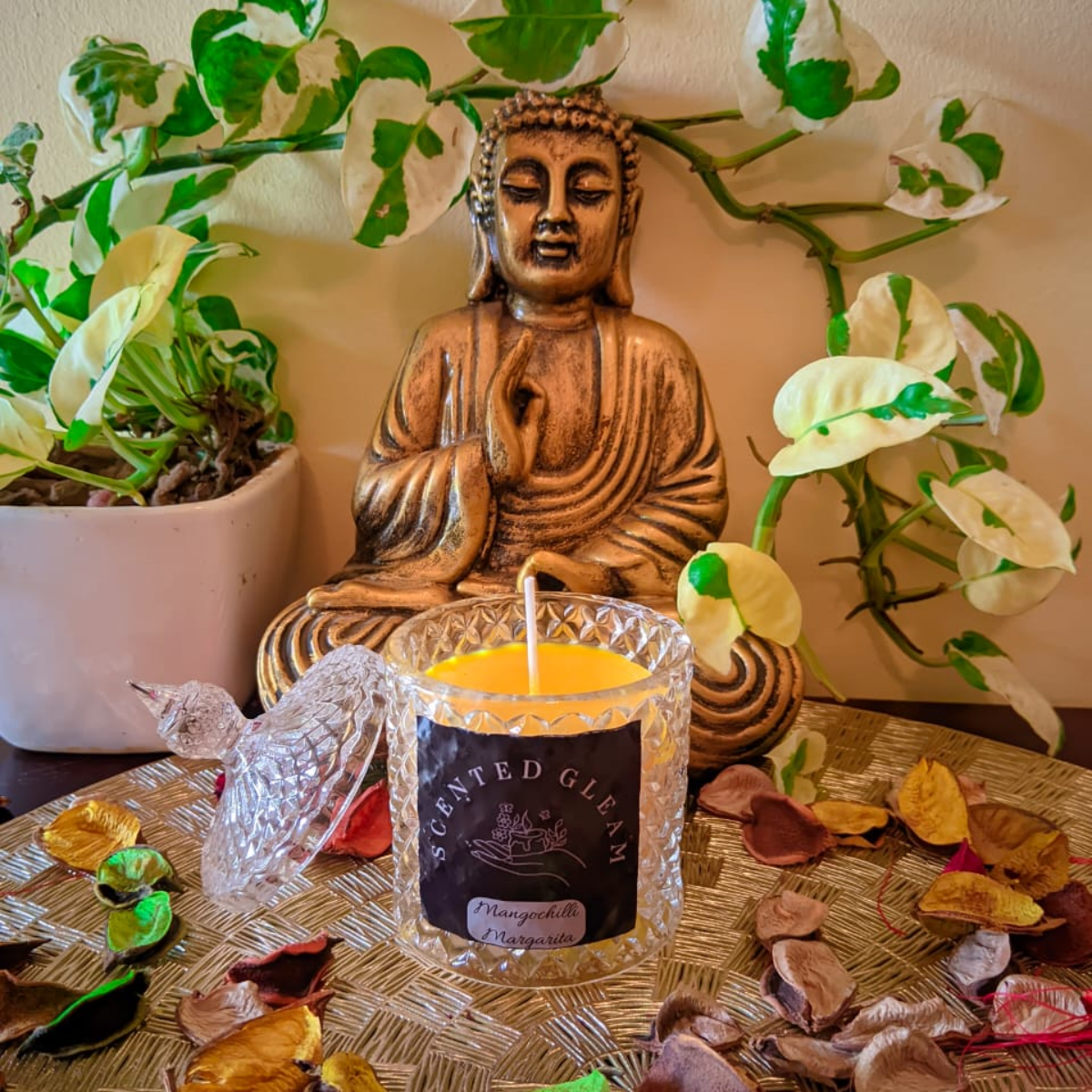 Diamond Crystal Scented Glass Jar Candle Lemon