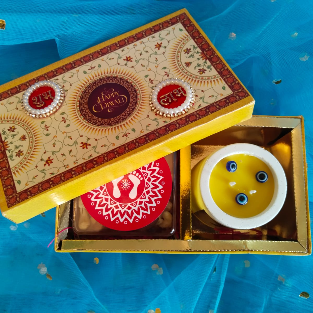 Diwali Gift Hamper with Designer Scented Concrete Candle, pack of Dry Fruits