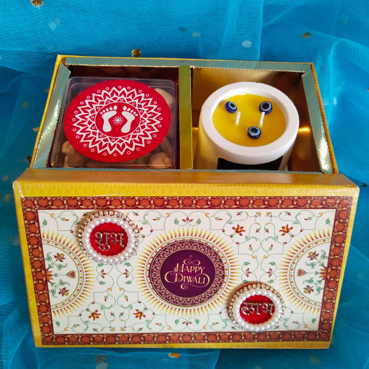 Diwali Gift Hamper with Designer Scented Concrete Candle, pack of Dry Fruits3