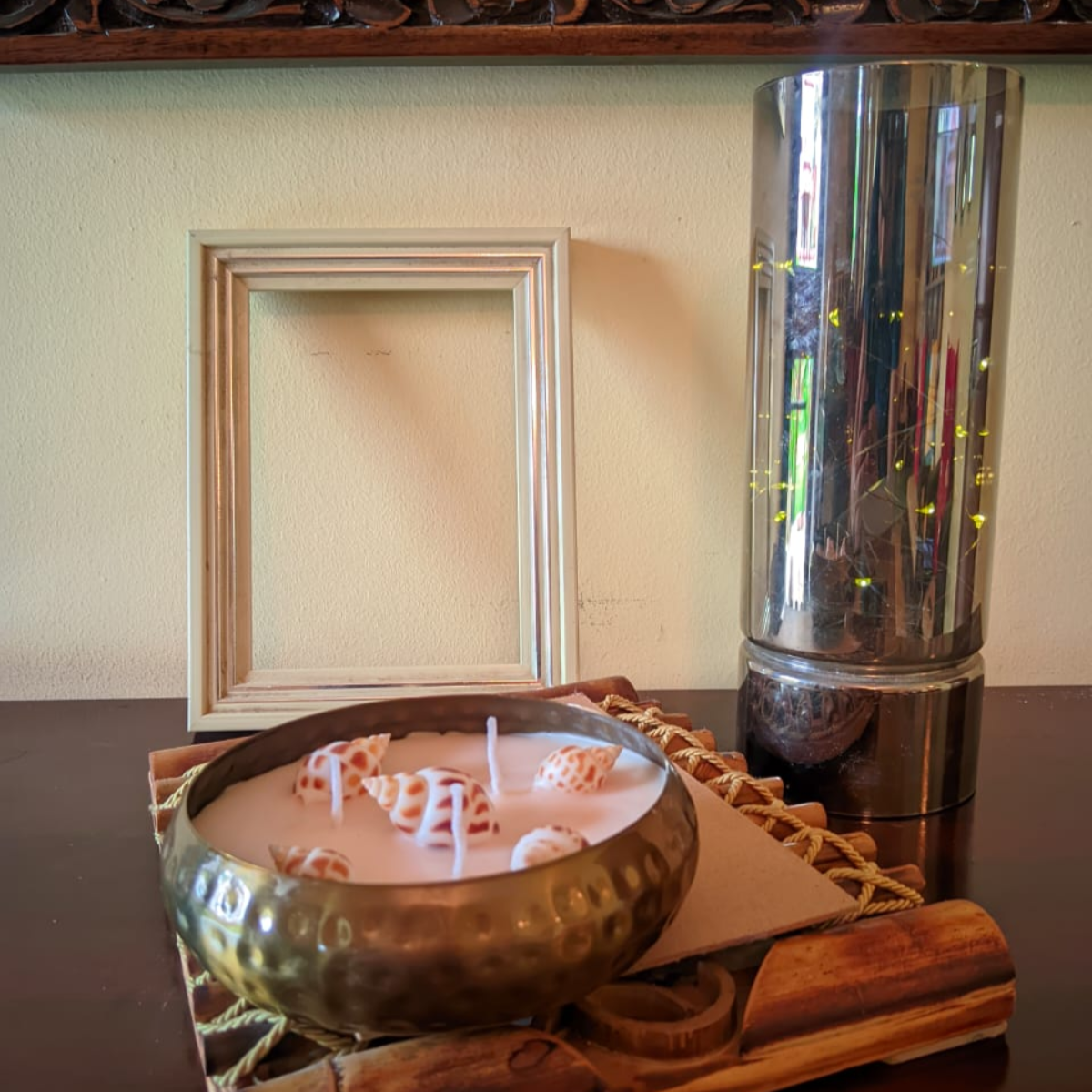 Hammered Metal Urli Scented Candle Mogra