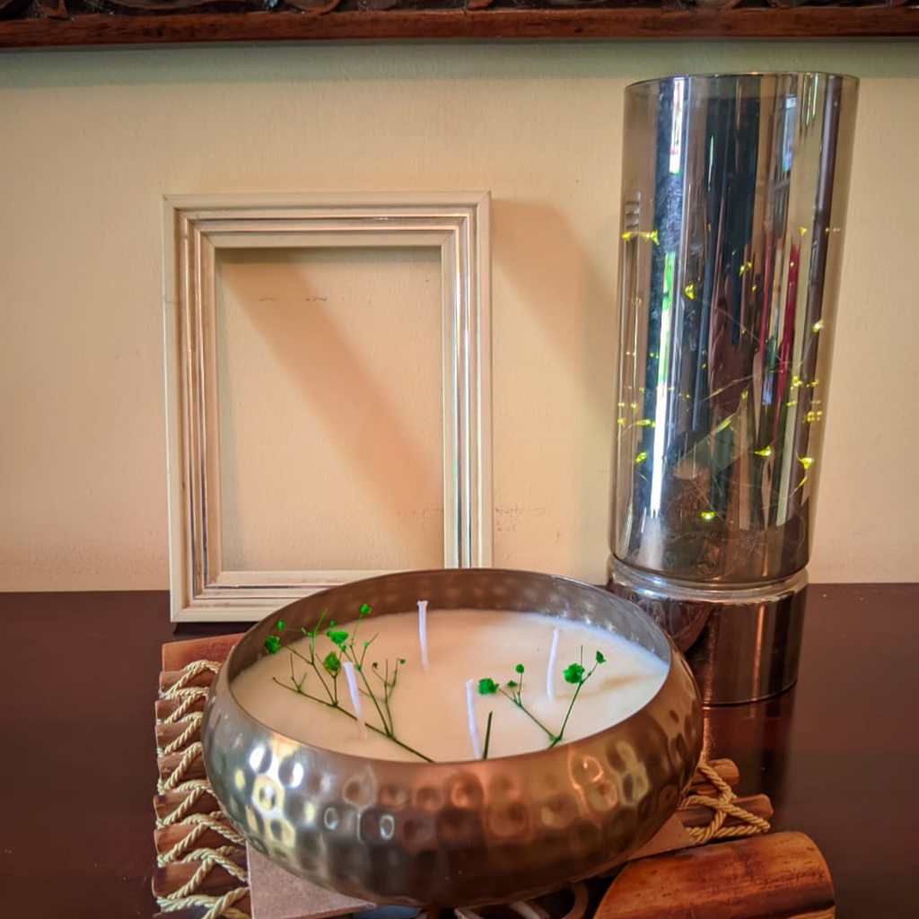 Hammered Metal Urli Scented Candle Lemon