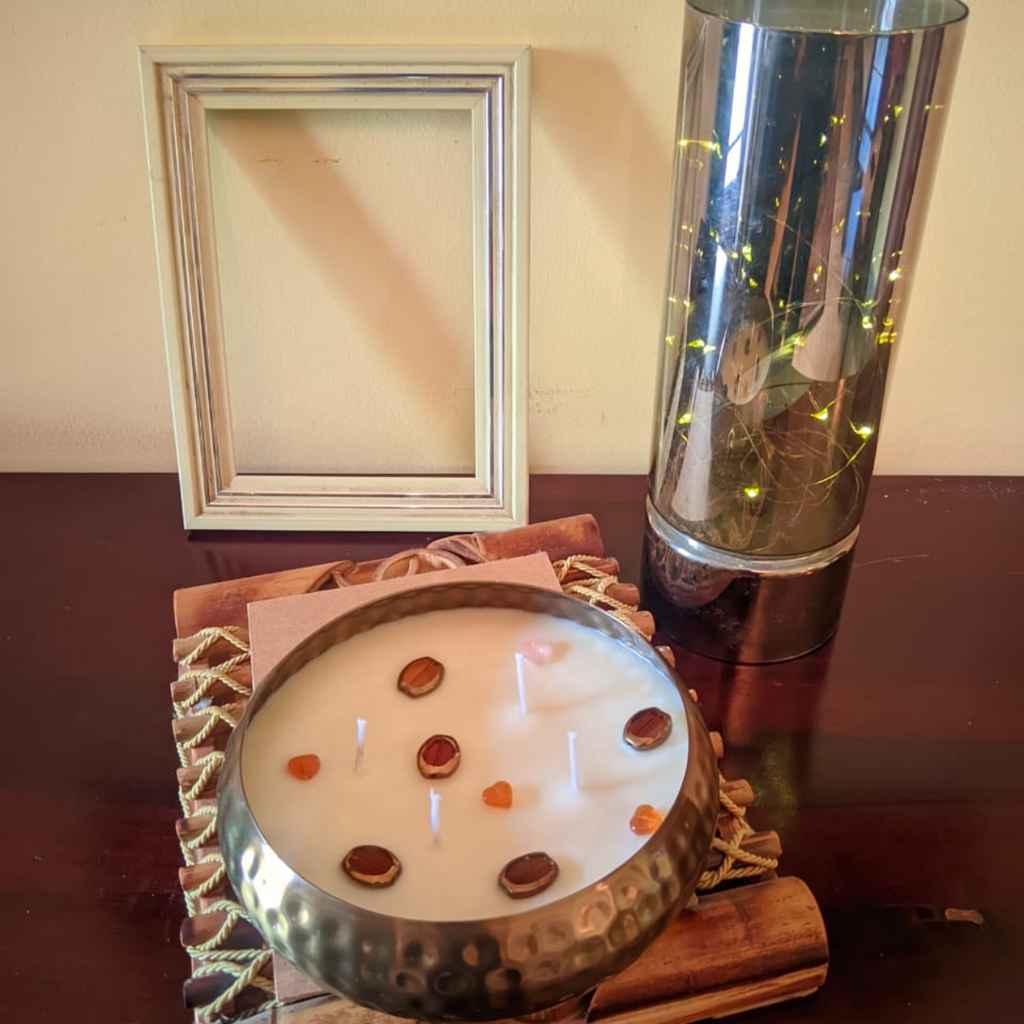 Hammered Metal Urli Scented Candle Mogra