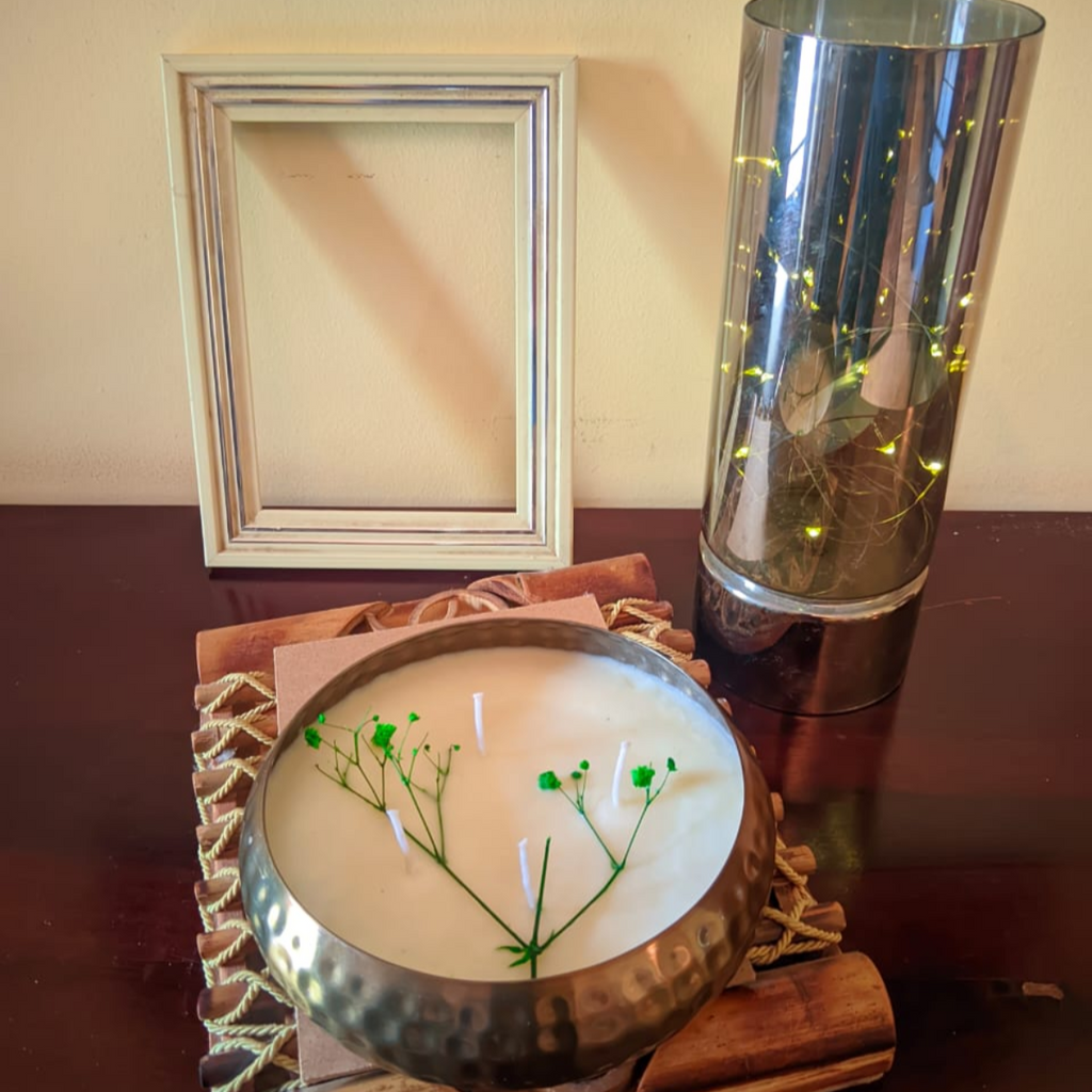 Hammered Metal Urli Scented Candle Lemongrass