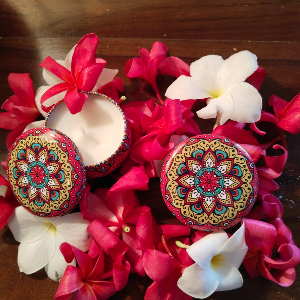 Mandala Art Tin Scented Candle Pink