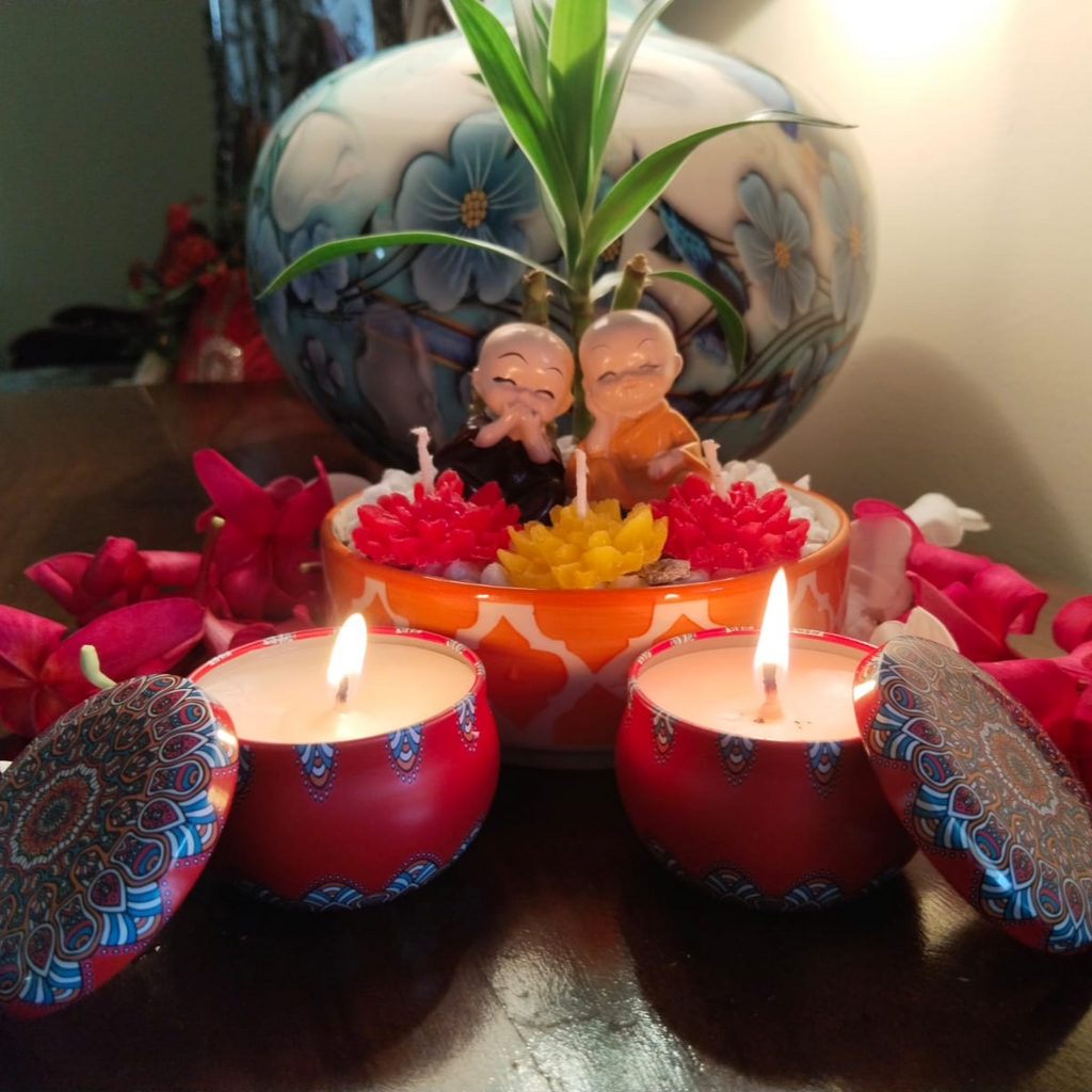 Mandala Art Tin Scented Candle Cherry Red