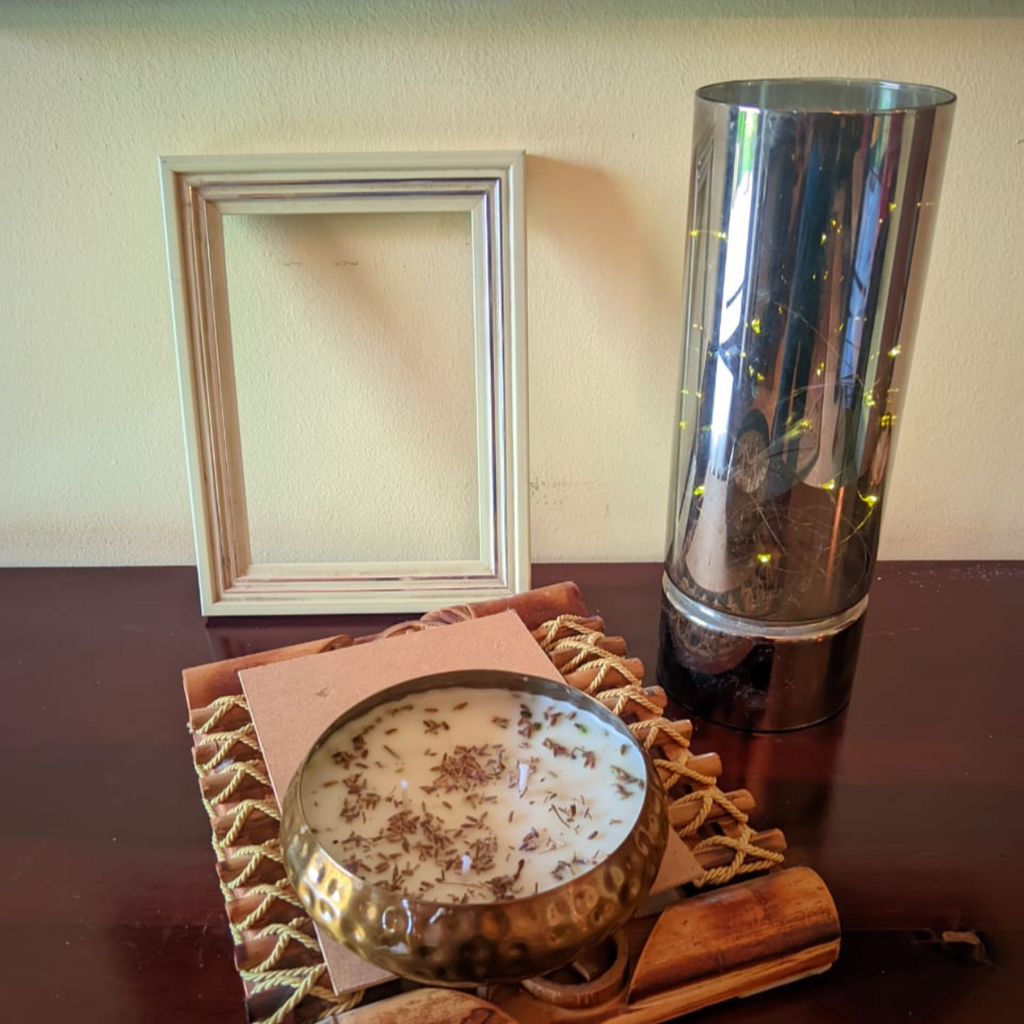 Metal Hammered Urli Scented Candle 5Inch Lavender