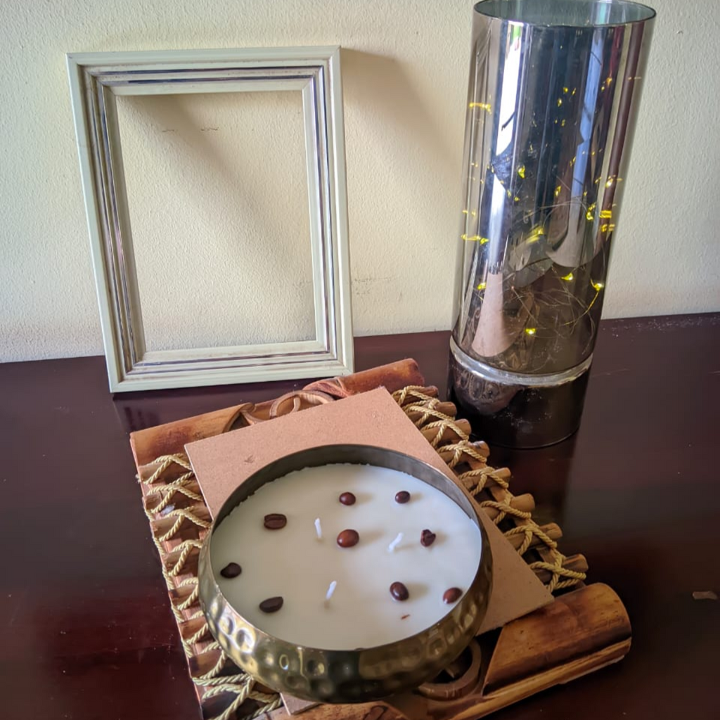 Metal Hammered Urli Scented Candle 5Inch Coffee