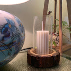 Scented Pillar Candle with Glass Chimney Wooden Base -Jasmine