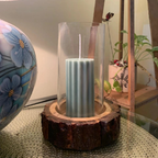 Scented Pillar Candle with Glass Chimney Wooden Base Lavender