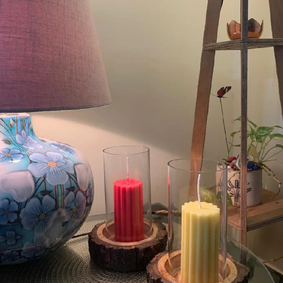 Scented Pillar Candle with Glass Chimney Wooden Base