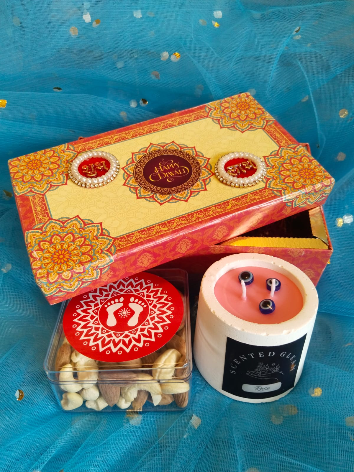 Diwali Gift Hamper with Designer Scented Concrete Candle, Pack of Dry Fruits