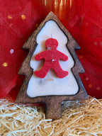 Wooden Christmas Tree Base Scented Candle with Santa Face, Santa Stocking, Gingerman - Pack of 1