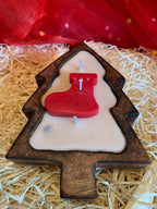 Wooden Christmas Tree Base Scented Candle with Santa Face, Santa Stocking, Gingerman - Pack of 1